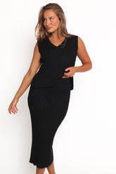 Richelle Ribbed Knit Skirt Set - Black